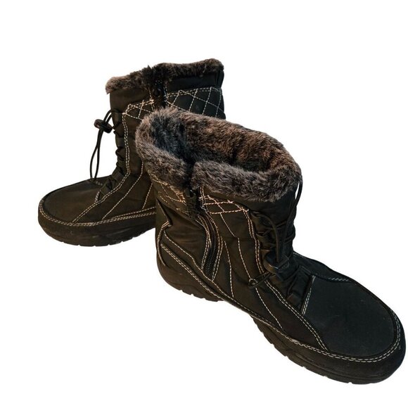Totes Eve Winter Snow Boot Black Quilted Faux Fur Trim Size 8 - Picture 4 of 7